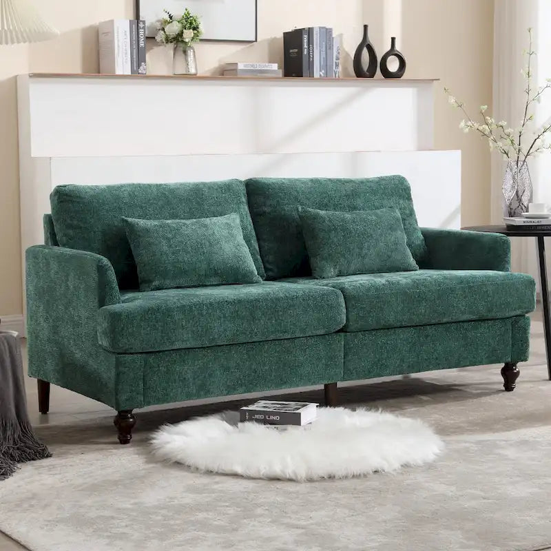 HOMEFUN chenillegestoffeerde moderne 2-zitsbank uit het midden van de 20e eeuw met houten frame voor de woonkamer