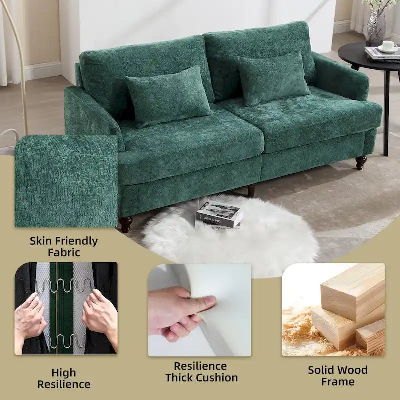 HOMEFUN chenillegestoffeerde moderne 2-zitsbank uit het midden van de 20e eeuw met houten frame voor de woonkamer