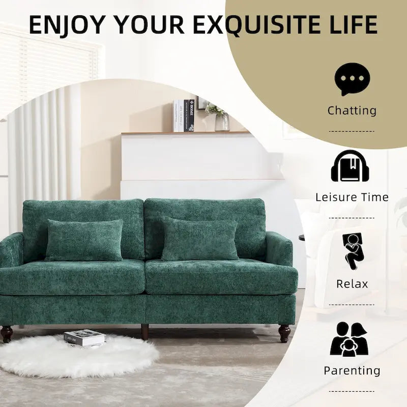 HOMEFUN chenillegestoffeerde moderne 2-zitsbank uit het midden van de 20e eeuw met houten frame voor de woonkamer