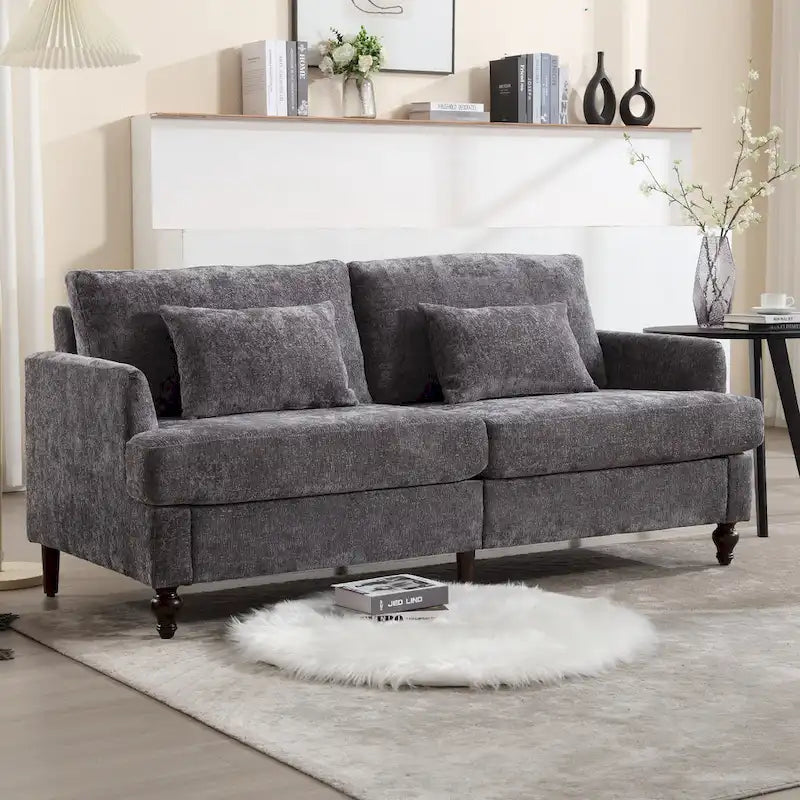 HOMEFUN chenillegestoffeerde moderne 2-zitsbank uit het midden van de 20e eeuw met houten frame voor de woonkamer