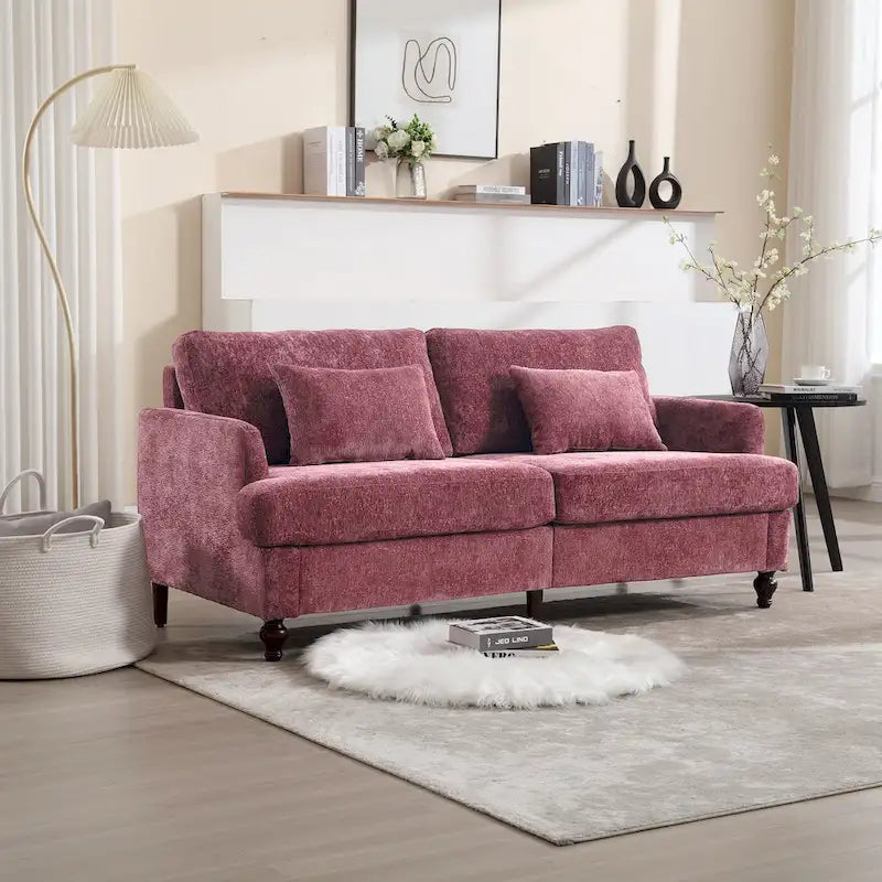 HOMEFUN chenillegestoffeerde moderne 2-zitsbank uit het midden van de 20e eeuw met houten frame voor de woonkamer