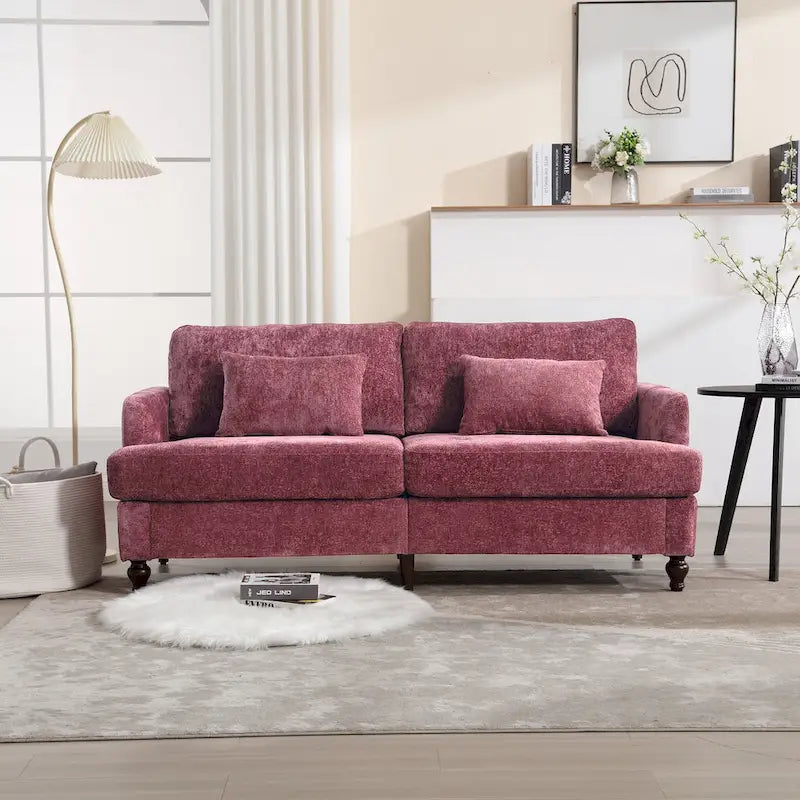 HOMEFUN chenillegestoffeerde moderne 2-zitsbank uit het midden van de 20e eeuw met houten frame voor de woonkamer