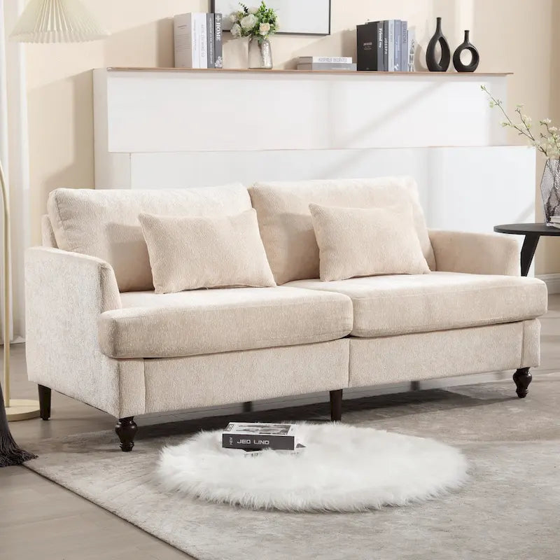 HOMEFUN chenillegestoffeerde moderne 2-zitsbank uit het midden van de 20e eeuw met houten frame voor de woonkamer