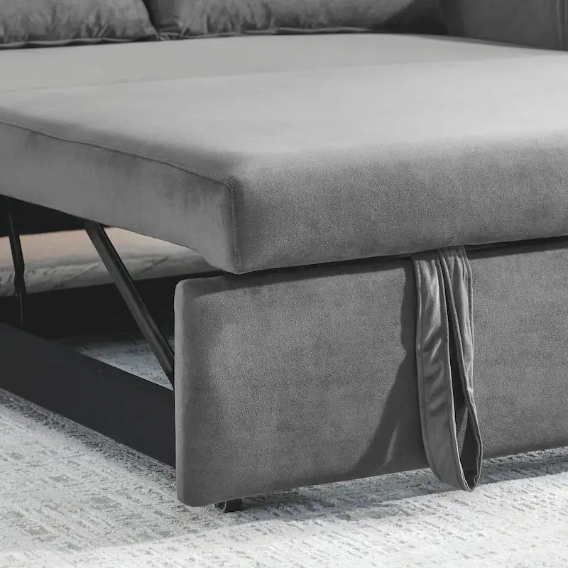 Sofá biplaza convertible moderno de terciopelo, sofá cama con 2 almohadas