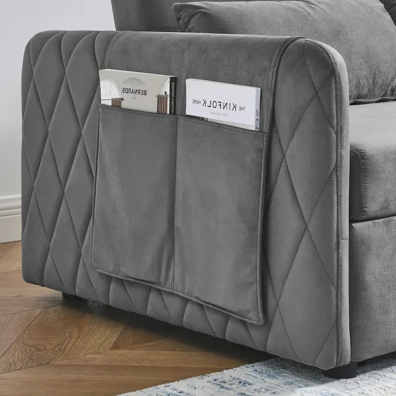 Sofá biplaza convertible moderno de terciopelo, sofá cama con 2 almohadas