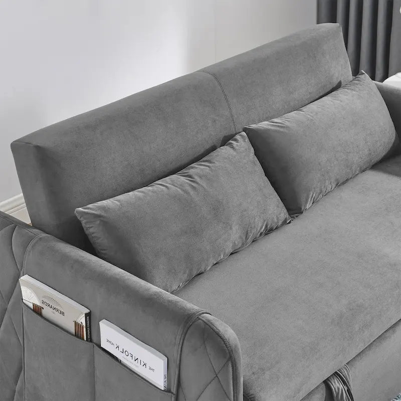 Sofá biplaza convertible moderno de terciopelo, sofá cama con 2 almohadas