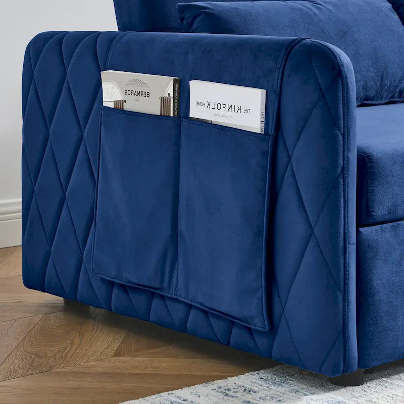 Sofá biplaza convertible moderno de terciopelo, sofá cama con 2 almohadas