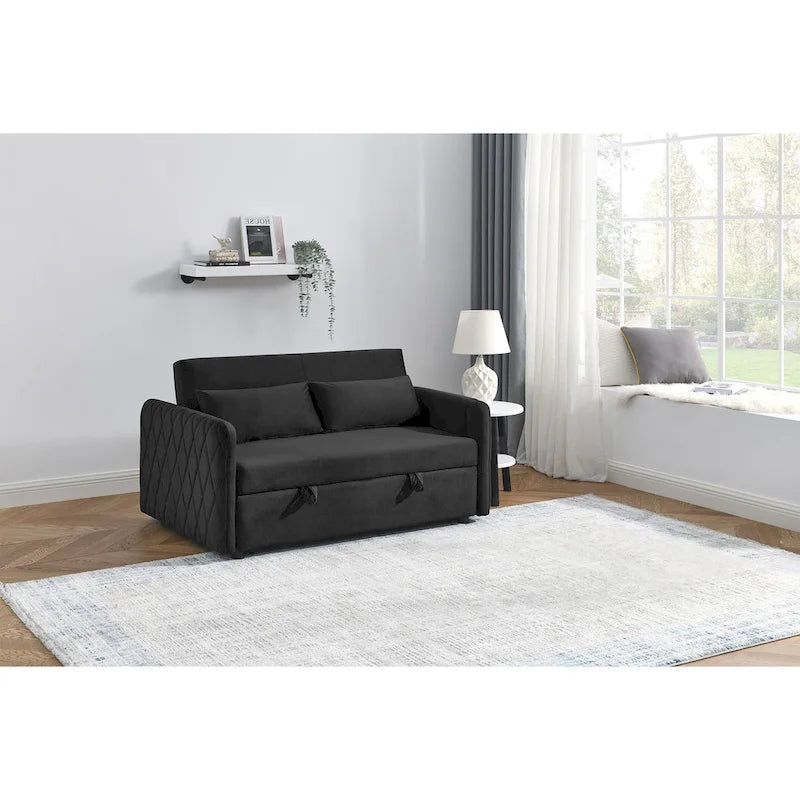 Sofá biplaza convertible moderno de terciopelo, sofá cama con 2 almohadas