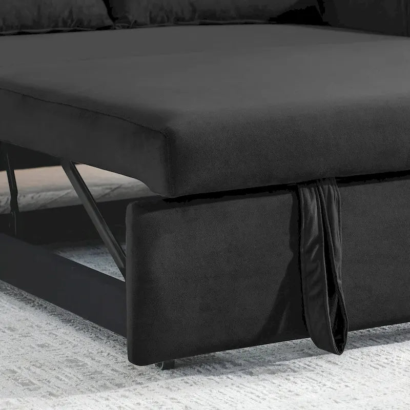 Sofá biplaza convertible moderno de terciopelo, sofá cama con 2 almohadas