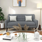 Nowoczesna pikowana sofa dwuosobowa z tapicerką lnianą