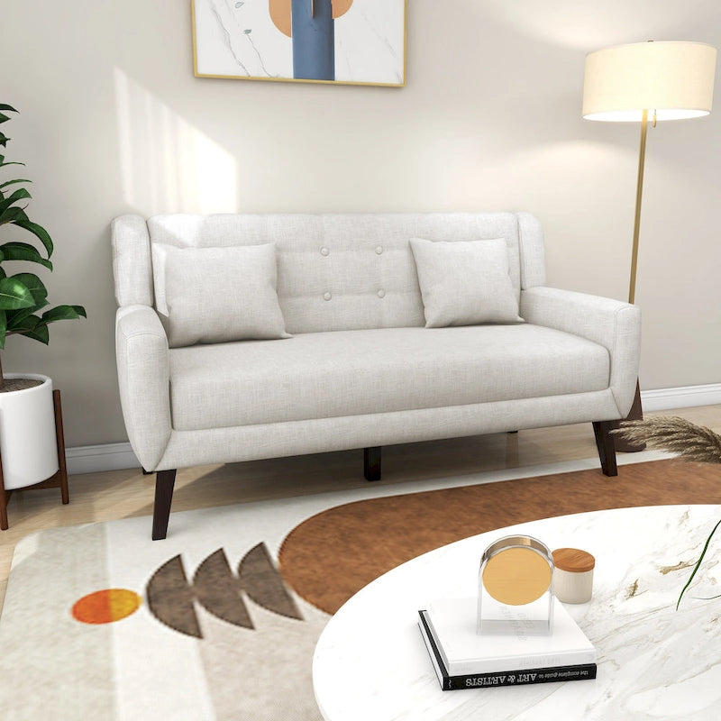 Nowoczesna pikowana sofa dwuosobowa z tapicerką lnianą