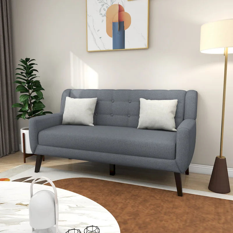 Nowoczesna pikowana sofa dwuosobowa z tapicerką lnianą