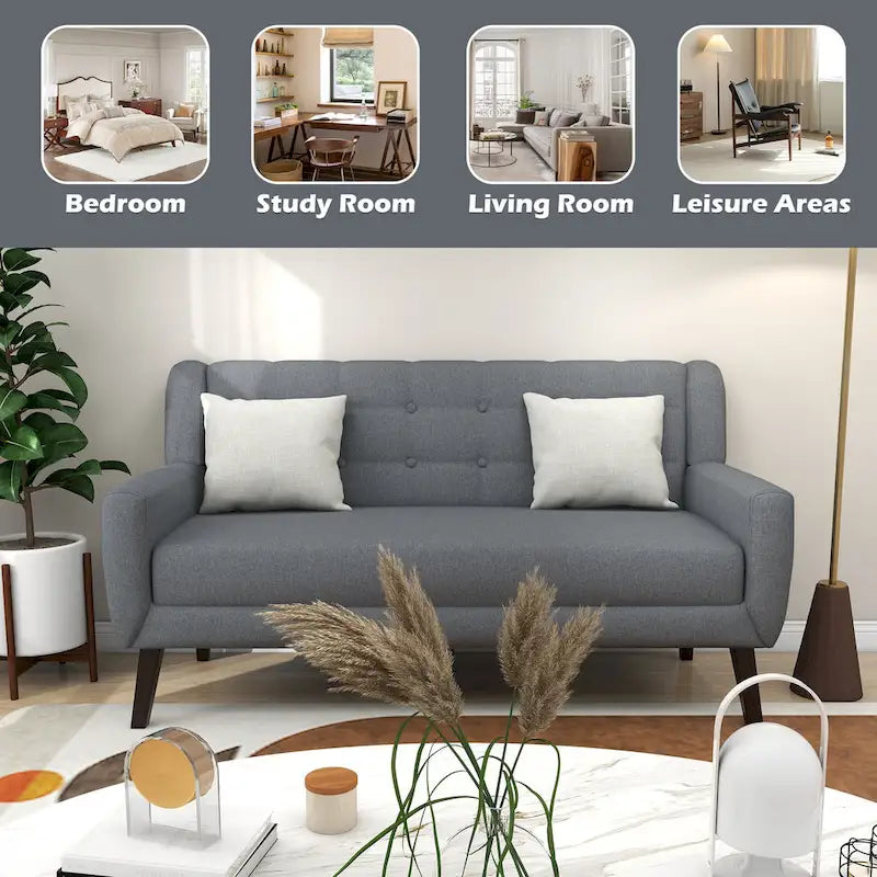 Nowoczesna pikowana sofa dwuosobowa z tapicerką lnianą