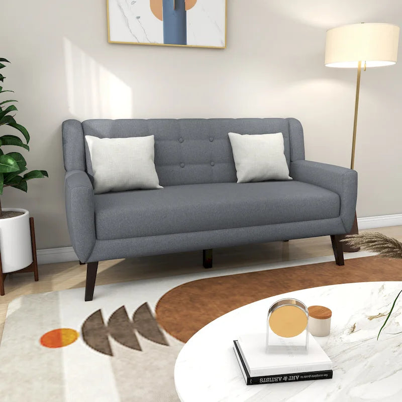Nowoczesna pikowana sofa dwuosobowa z tapicerką lnianą
