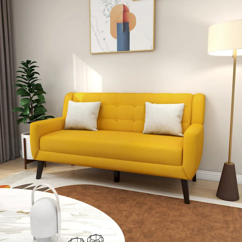 Nowoczesna pikowana sofa dwuosobowa z tapicerką lnianą
