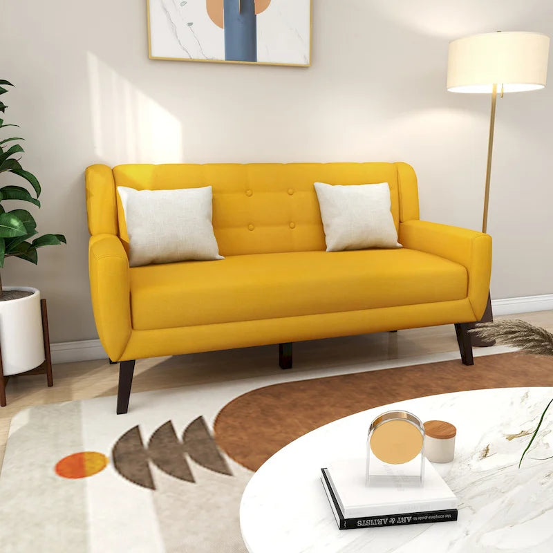 Nowoczesna pikowana sofa dwuosobowa z tapicerką lnianą