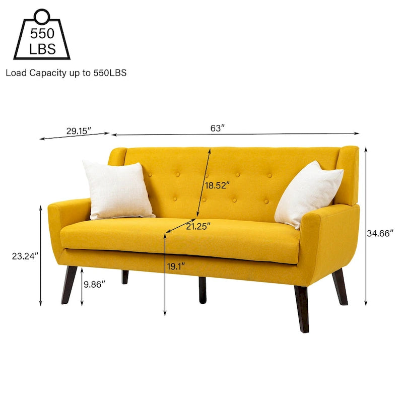 Nowoczesna pikowana sofa dwuosobowa z tapicerką lnianą