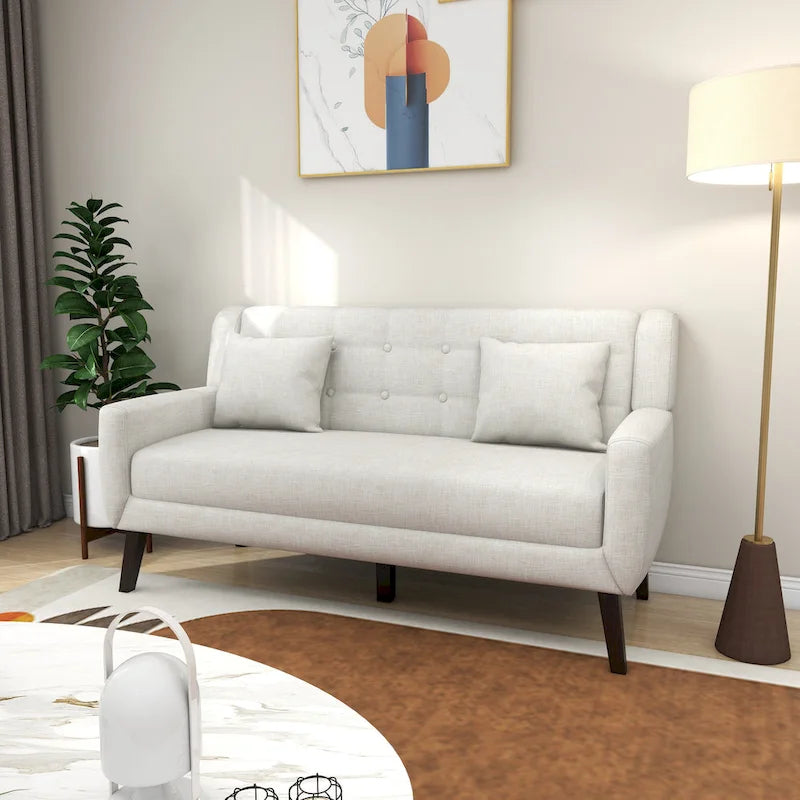 Nowoczesna pikowana sofa dwuosobowa z tapicerką lnianą