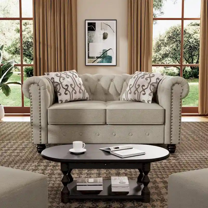 Set Chesterfield Morden Fort imbottito con trapuntatura, divano a 2 posti e divano, 2 PEZZI per il soggiorno, tessuto, lino