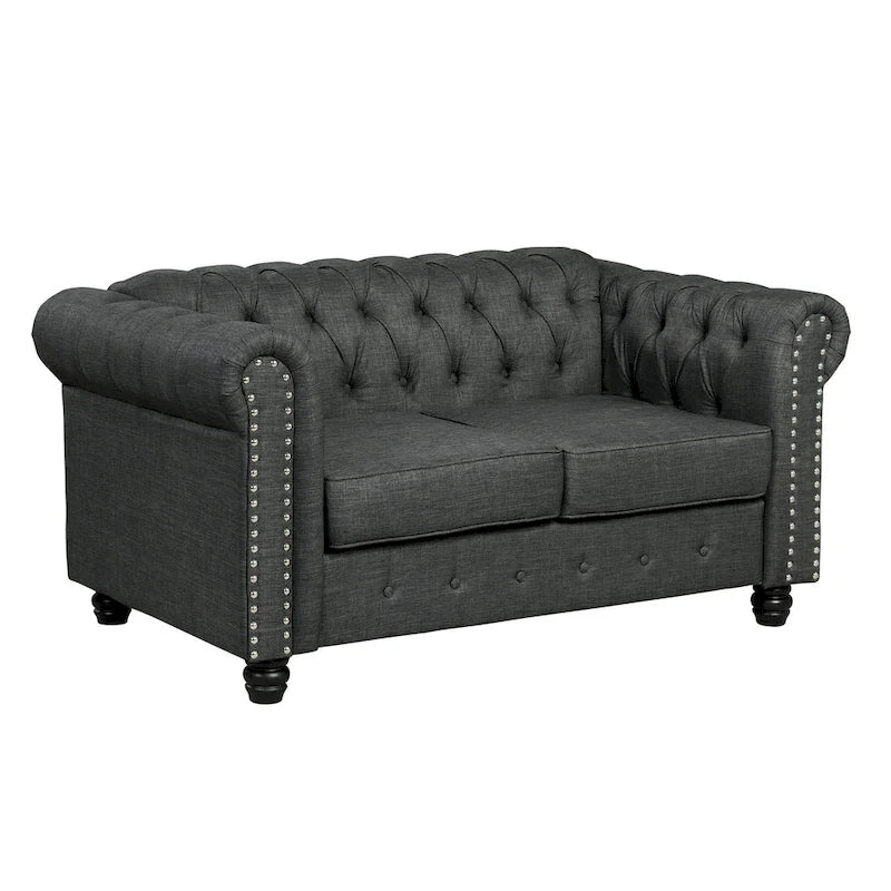 Set Chesterfield Morden Fort imbottito con trapuntatura, divano a 2 posti e divano, 2 PEZZI per il soggiorno, tessuto, lino