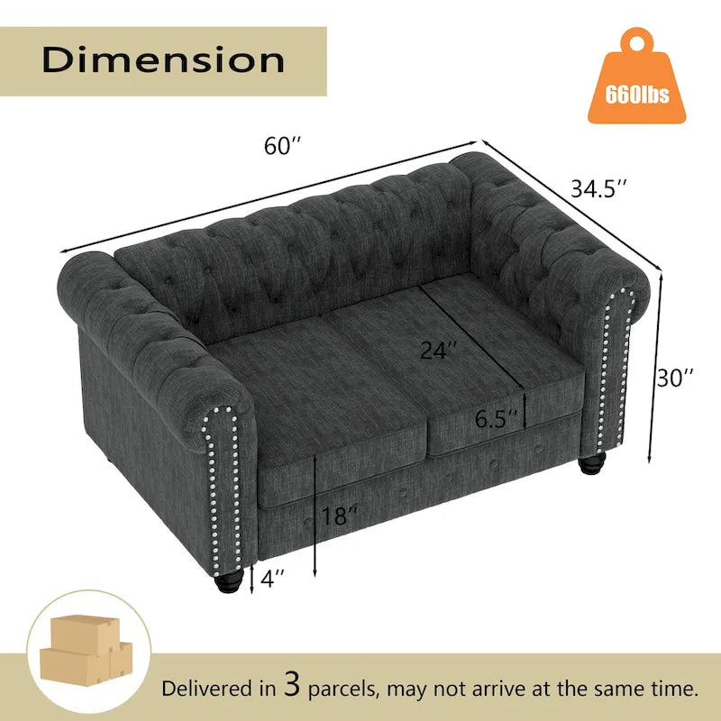 Set Chesterfield Morden Fort imbottito con trapuntatura, divano a 2 posti e divano, 2 PEZZI per il soggiorno, tessuto, lino