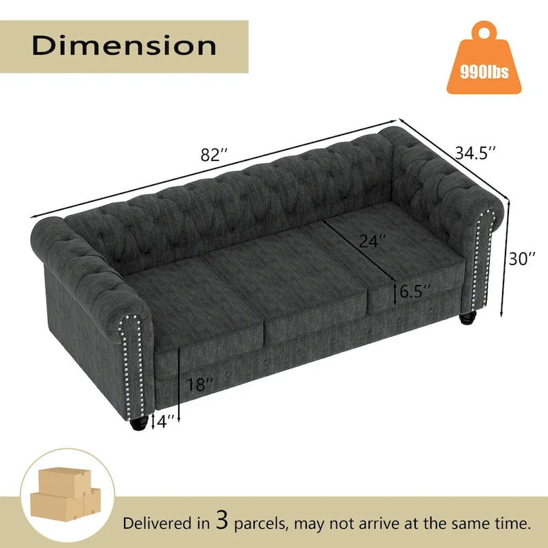 Set Chesterfield Morden Fort imbottito con trapuntatura, divano a 2 posti e divano, 2 PEZZI per il soggiorno, tessuto, lino