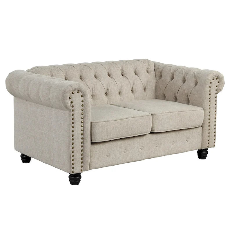 Set Chesterfield Morden Fort imbottito con trapuntatura, divano a 2 posti e divano, 2 PEZZI per il soggiorno, tessuto, lino