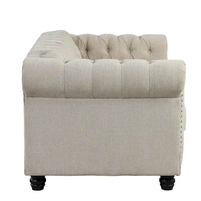 Set Chesterfield Morden Fort imbottito con trapuntatura, divano a 2 posti e divano, 2 PEZZI per il soggiorno, tessuto, lino