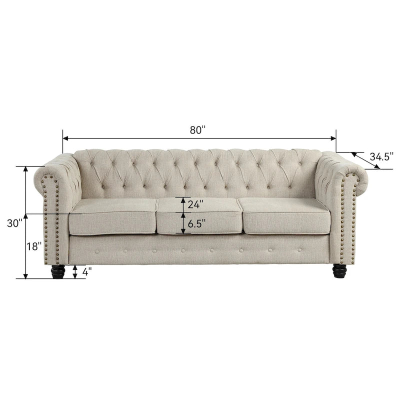 Set Chesterfield Morden Fort imbottito con trapuntatura, divano a 2 posti e divano, 2 PEZZI per il soggiorno, tessuto, lino
