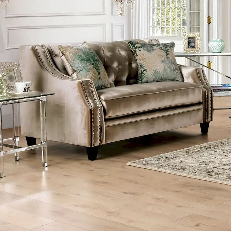 Vynn gepolsterter Zweisitzer aus Massivholz im Übergangsstil von Furniture of America