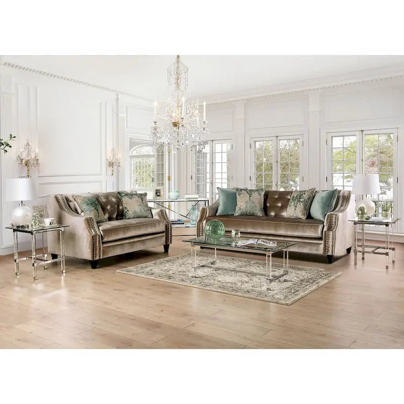 Vynn gepolsterter Zweisitzer aus Massivholz im Übergangsstil von Furniture of America