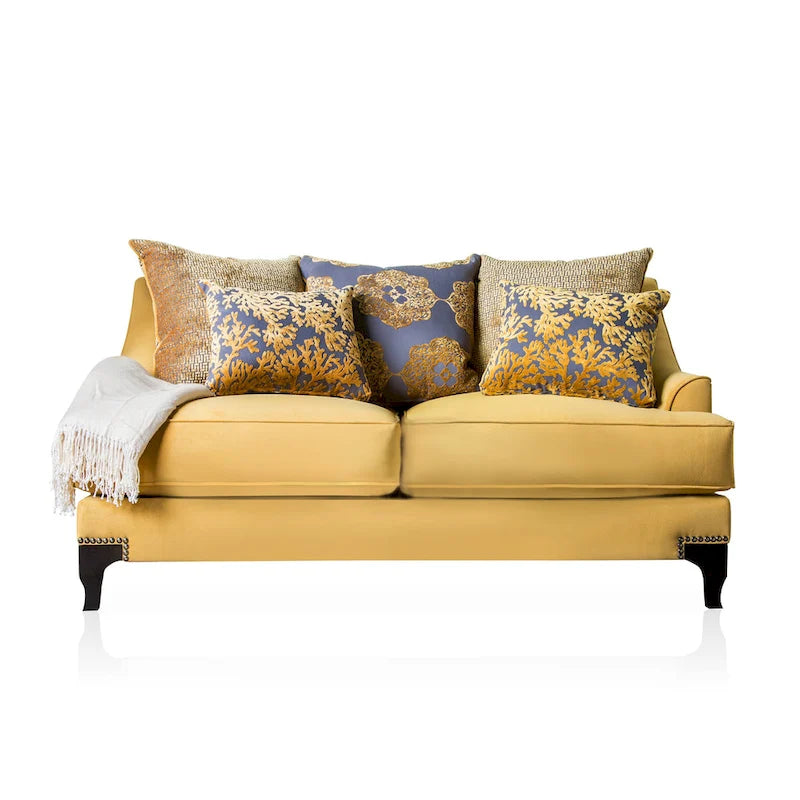 Gisc — współczesna dwuosobowa sofa z tkaniny, z pikowaniem i ozdobnymi ćwiekami, Furniture of America