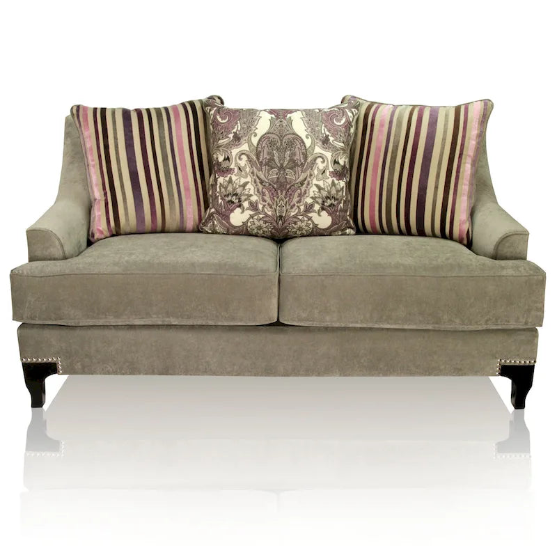 Gisc — współczesna dwuosobowa sofa z tkaniny, z pikowaniem i ozdobnymi ćwiekami, Furniture of America