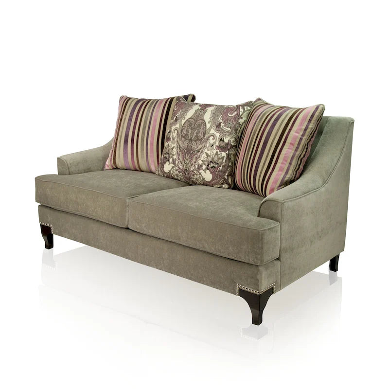 Gisc — współczesna dwuosobowa sofa z tkaniny, z pikowaniem i ozdobnymi ćwiekami, Furniture of America