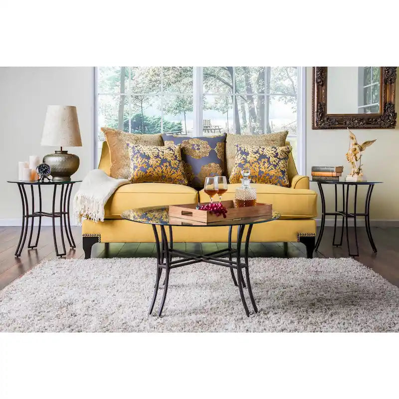 Gisc — współczesna dwuosobowa sofa z tkaniny, z pikowaniem i ozdobnymi ćwiekami, Furniture of America