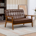 HOMEFUN getufte mid-century tweezitsbank met linnen/PU-bekleding en houten frame