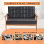 HOMEFUN getufte mid-century tweezitsbank met linnen/PU-bekleding en houten frame