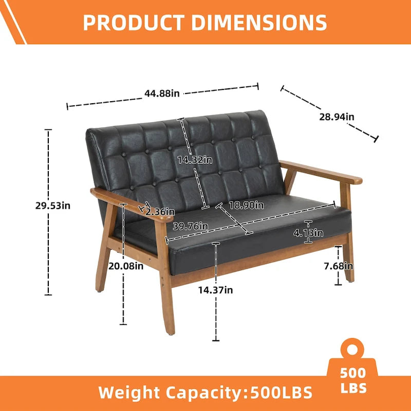 HOMEFUN getufte mid-century tweezitsbank met linnen/PU-bekleding en houten frame