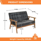 HOMEFUN getufte mid-century tweezitsbank met linnen/PU-bekleding en houten frame