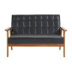 HOMEFUN getufte mid-century tweezitsbank met linnen/PU-bekleding en houten frame