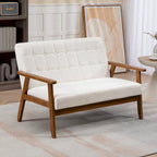 HOMEFUN getufte mid-century tweezitsbank met linnen/PU-bekleding en houten frame