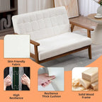 HOMEFUN getufte mid-century tweezitsbank met linnen/PU-bekleding en houten frame