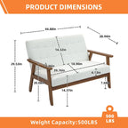 HOMEFUN getufte mid-century tweezitsbank met linnen/PU-bekleding en houten frame