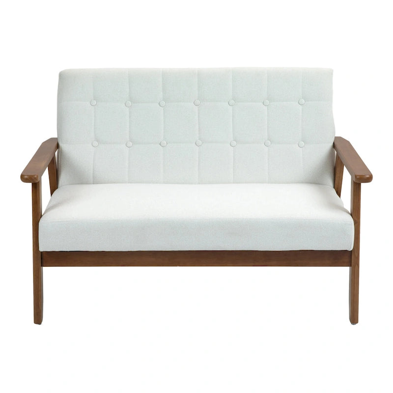 HOMEFUN getufte mid-century tweezitsbank met linnen/PU-bekleding en houten frame