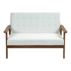HOMEFUN getufte mid-century tweezitsbank met linnen/PU-bekleding en houten frame