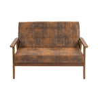 HOMEFUN getufte mid-century tweezitsbank met linnen/PU-bekleding en houten frame