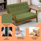 HOMEFUN getufte mid-century tweezitsbank met linnen/PU-bekleding en houten frame