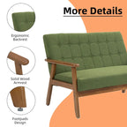HOMEFUN getufte mid-century tweezitsbank met linnen/PU-bekleding en houten frame