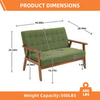HOMEFUN getufte mid-century tweezitsbank met linnen/PU-bekleding en houten frame