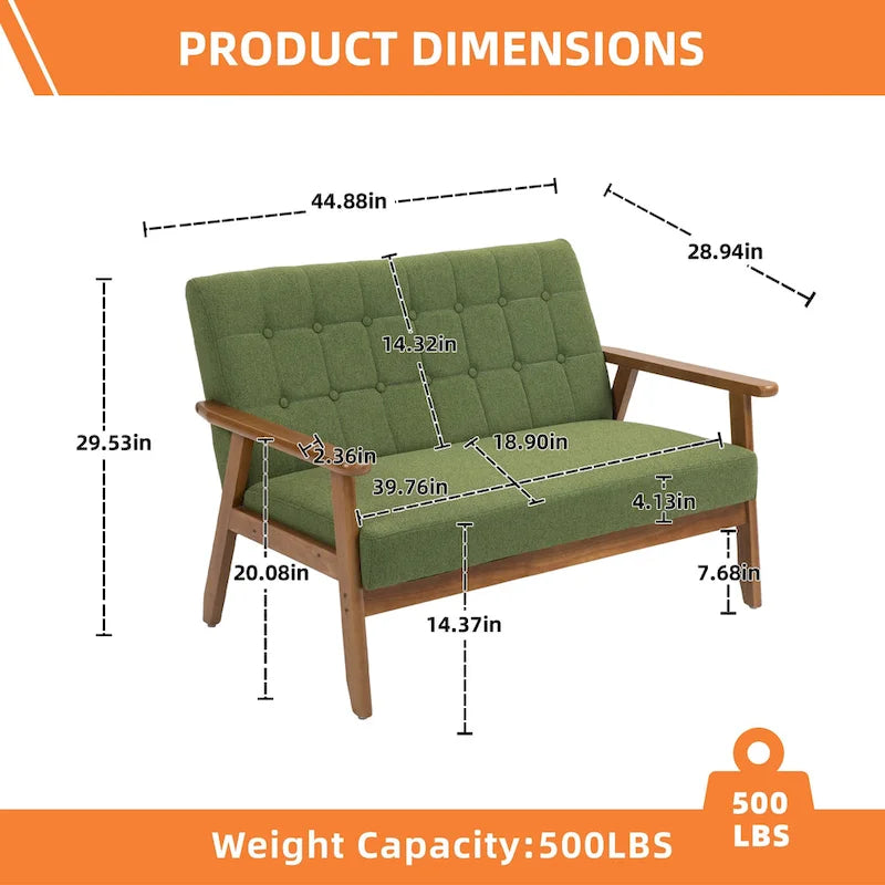 HOMEFUN getufte mid-century tweezitsbank met linnen/PU-bekleding en houten frame